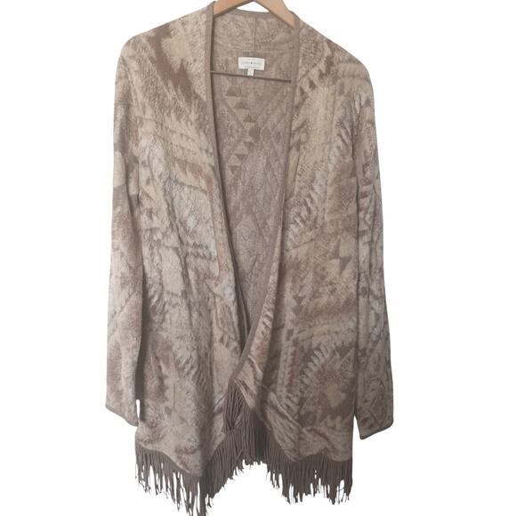 Lucky Brand Boho Open Fringe Cardigan Tan Womens Large - Picture 2 of 4